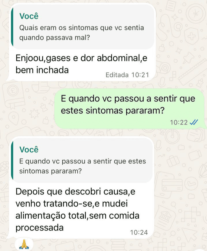 Depoimento de paciente sobre melhora dos sintomas